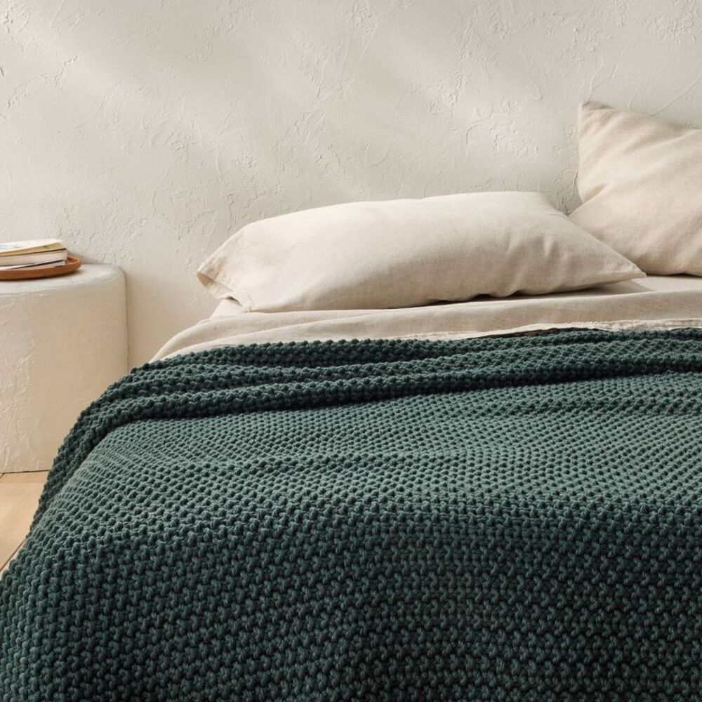Full/Queen Knit Blanket Dark Teal - : Acrylic Sweater Knit Machine Washable
